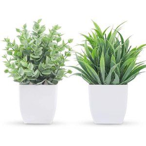 2 Pack Small Fake Plants Mini Artificial Potted Plants Table Desk Home Bedroom